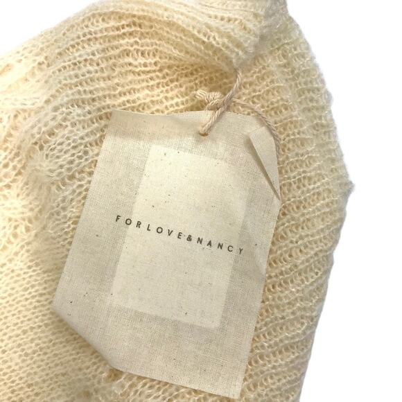 FORLOVE & NANCY Mohair Wool Blend Crew Knit Sweater M Cream Cottage Fairy NWT - Picture 6 of 9